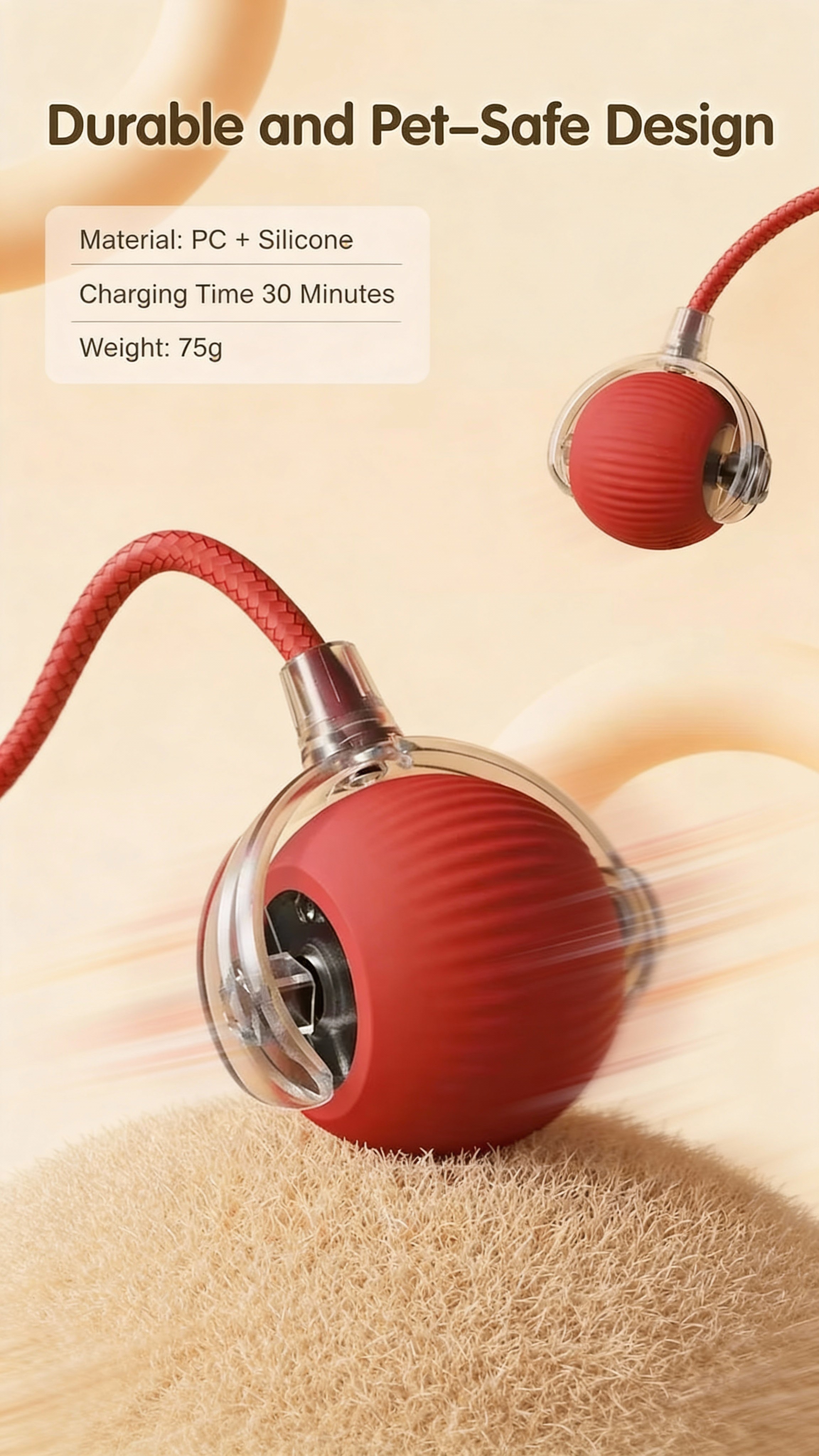 Cat Interactive Ball Toy, Automatic Rolling Ball with Tail,