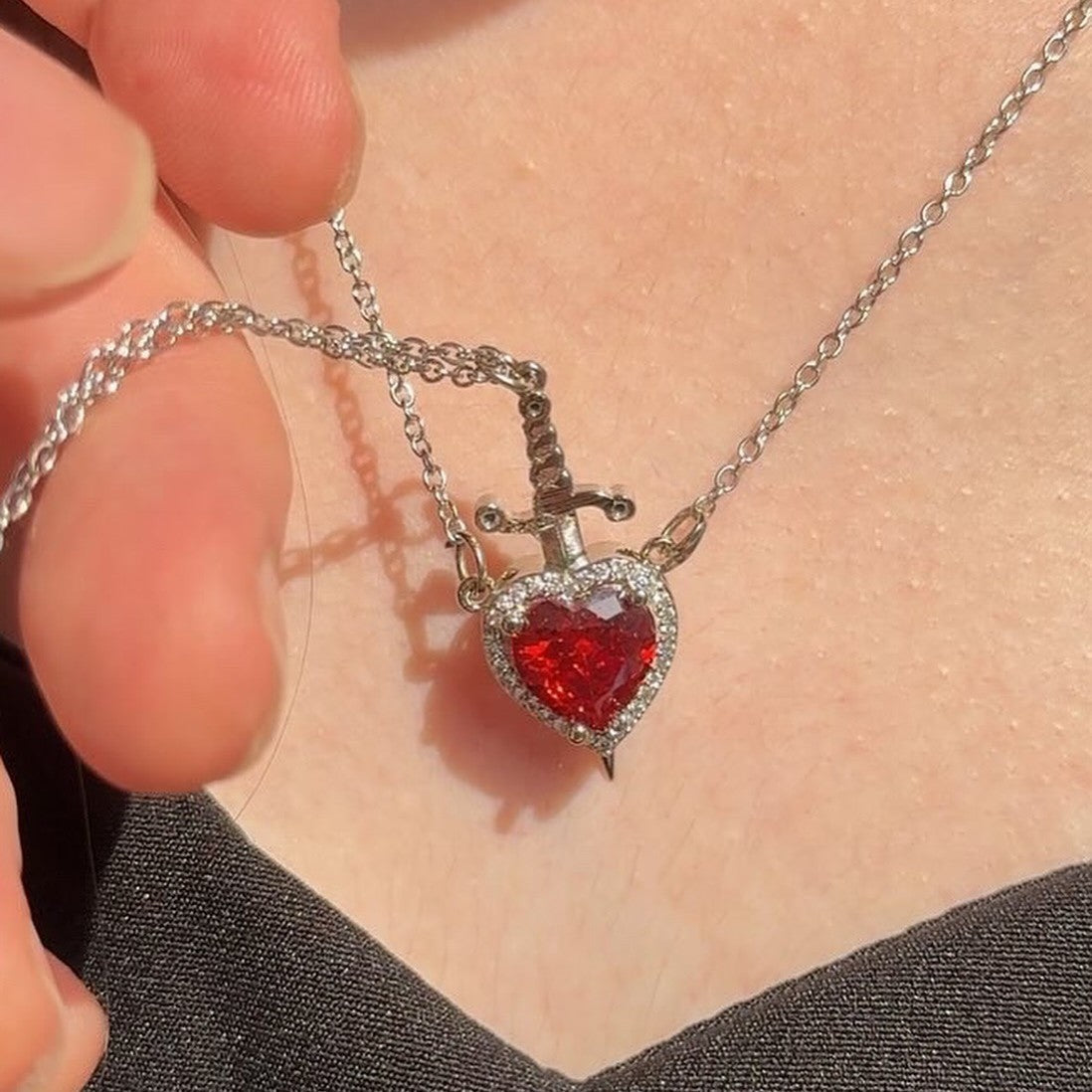 Heart & Sword Couple Necklace Set Valentine Gift
