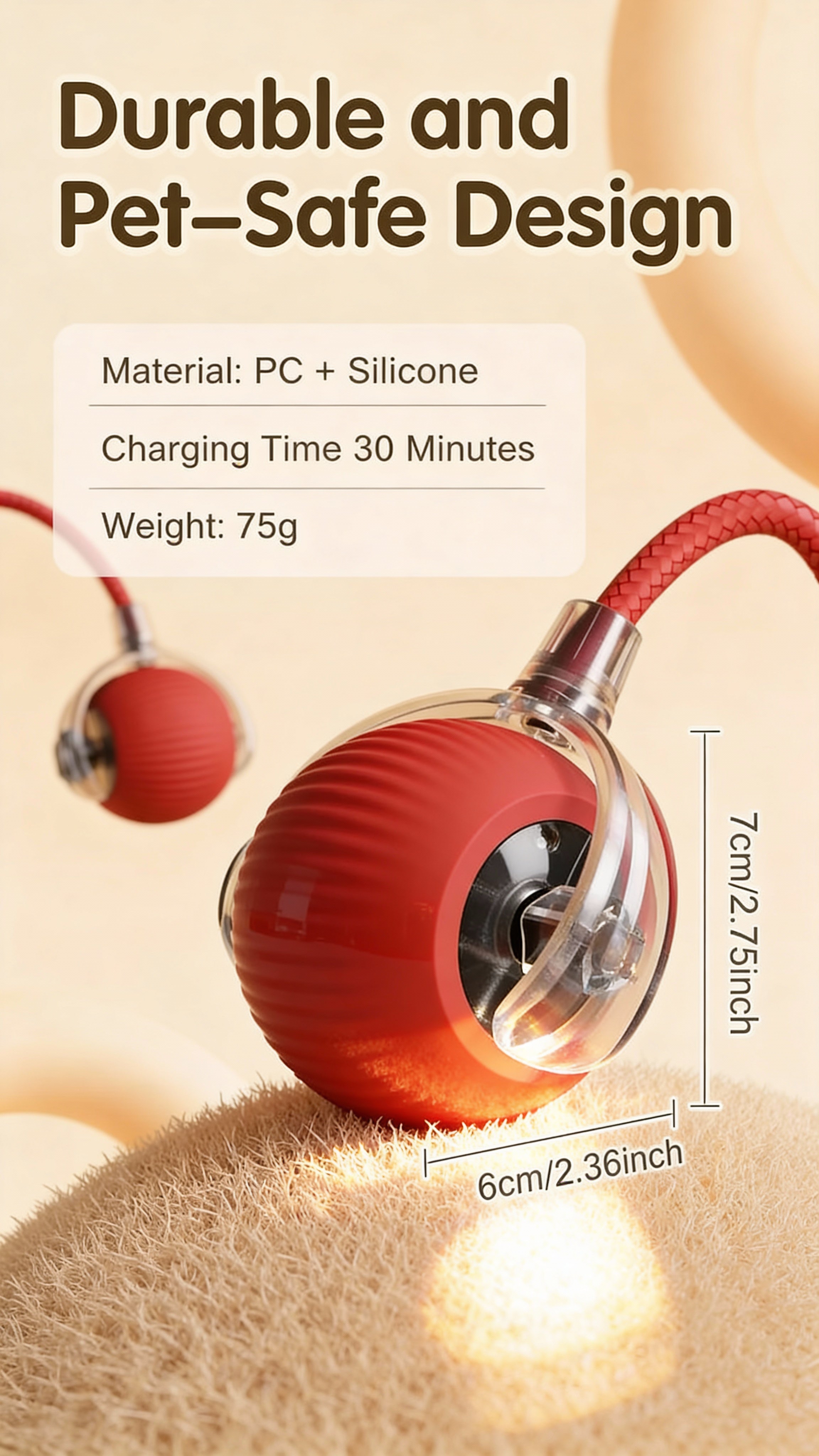 Cat Interactive Ball Toy, Automatic Rolling Ball with Tail,