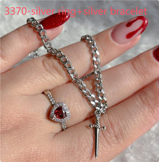 Heart & Sword Couple Necklace Set Valentine Gift