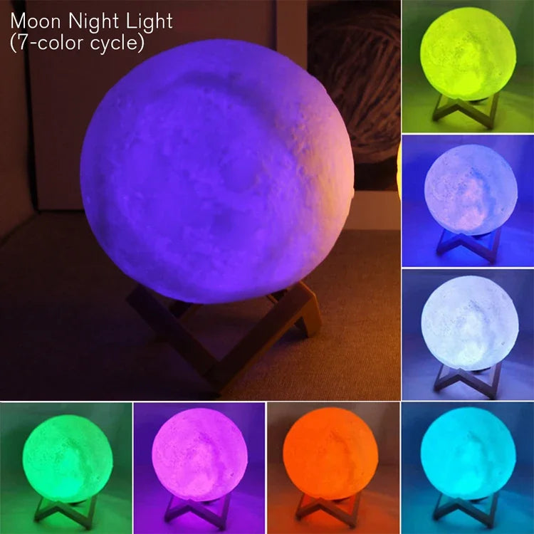 3D LED Moon Lamp – Galaxy Night Light for Bedroom & Gift Decor | FutaHome Warm & Color-Changing Book Light