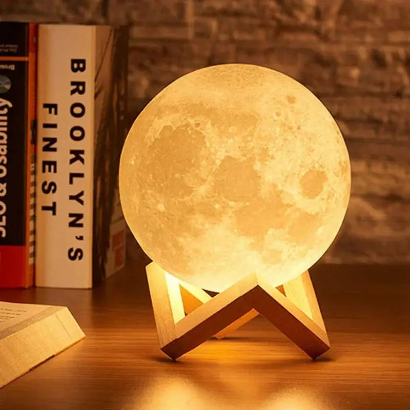 3D LED Moon Lamp – Galaxy Night Light for Bedroom & Gift Decor | FutaHome Warm & Color-Changing Book Light