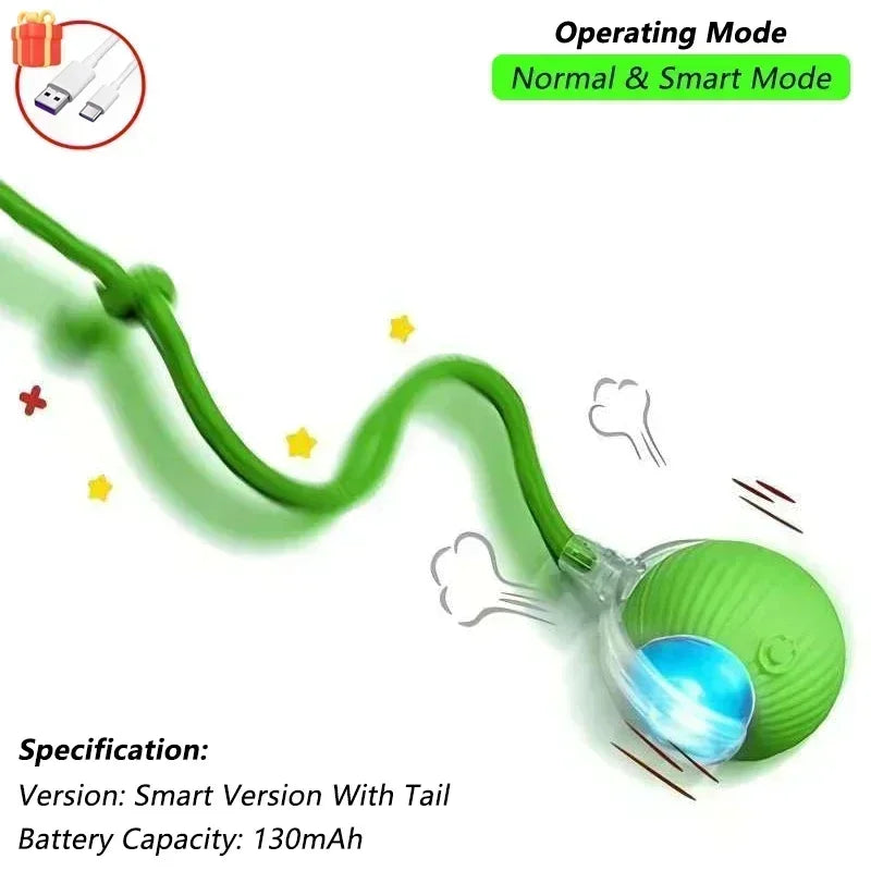 Cat Interactive Ball Toy, Automatic Rolling Ball with Tail,
