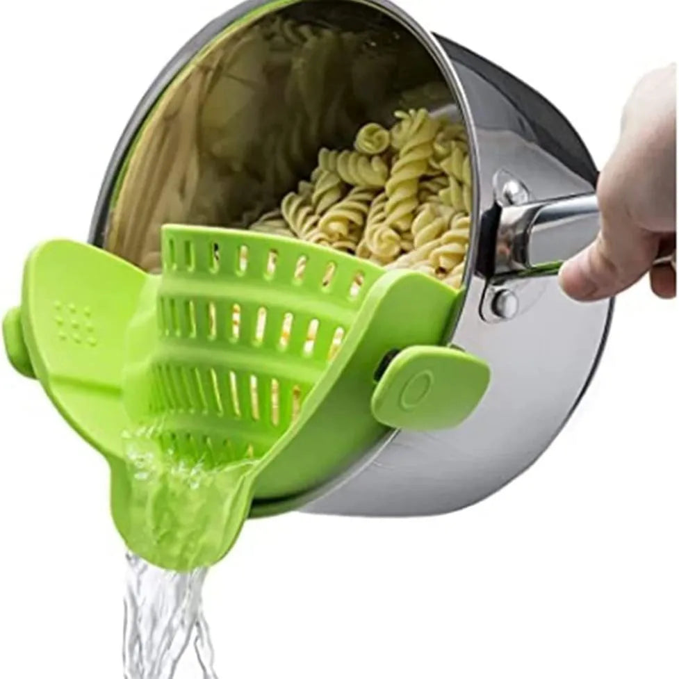 Kitchen Gizmo Snap N' Strain - Silicone Pasta Strainer Clip-On for Pots and Pans - Heat Resistant Colander for Vegetables and Noodles - Kitchen Gadgets for Cooking - Space-Saving Design - Gray