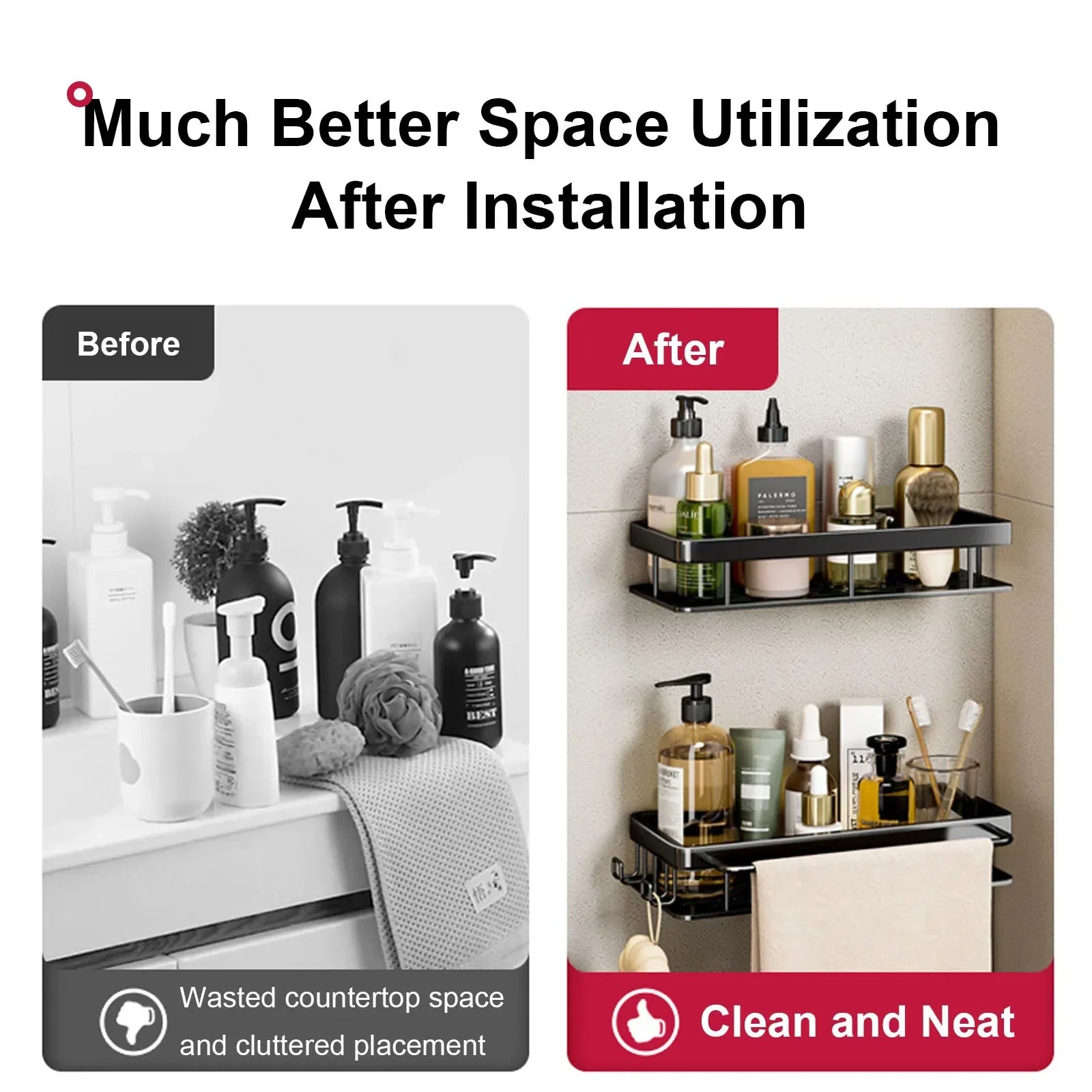 Wall Mounted Shower Rack – Drill-Free Storage Shelf