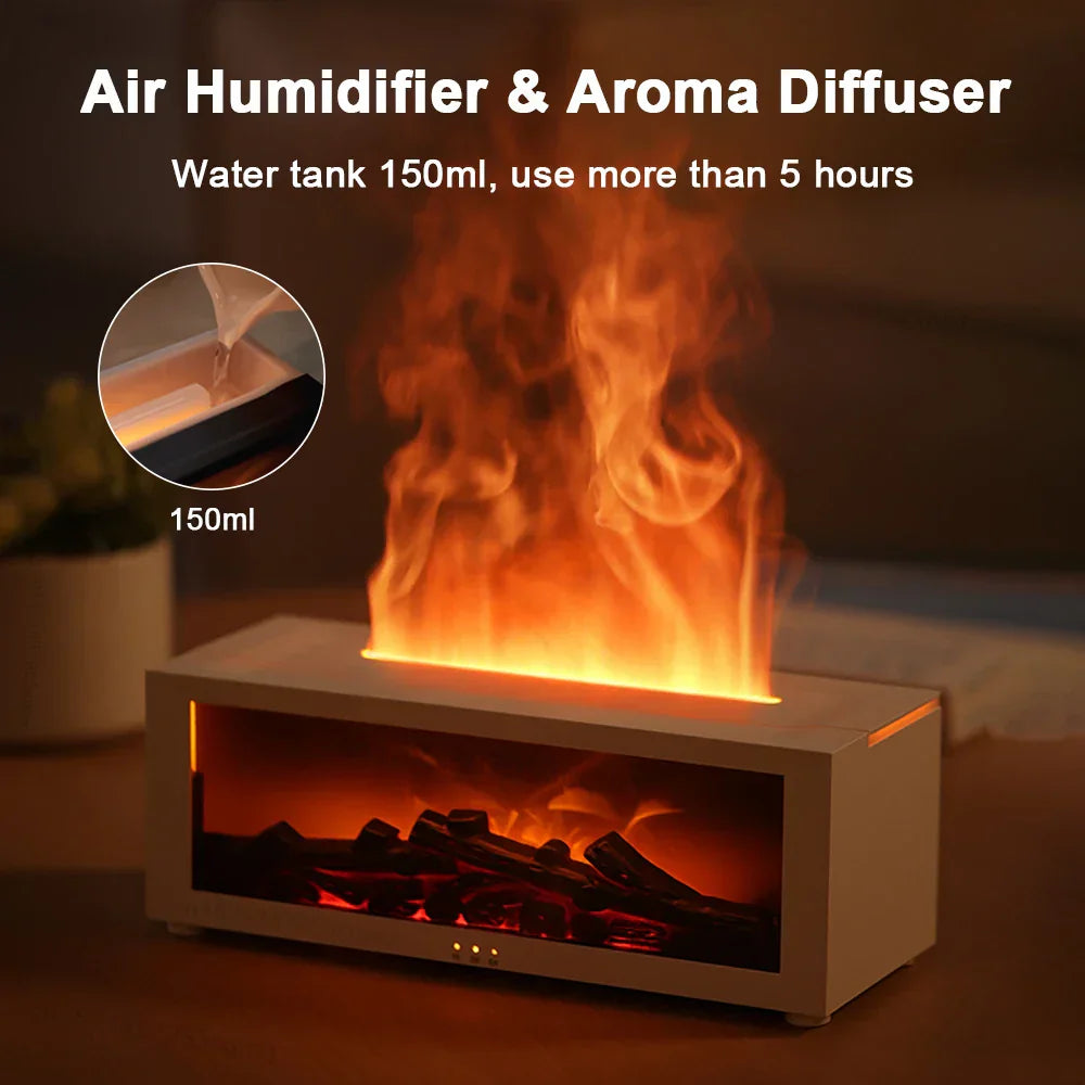 Flame Aroma Humidifier with Essential Oils – 7-Color LED Light, 150ml Large Room Diffuser, Adjustable Mist, Timer, and Auto Shut-Off – Remote Control Fragrance Diffuser for Home & Bedroom