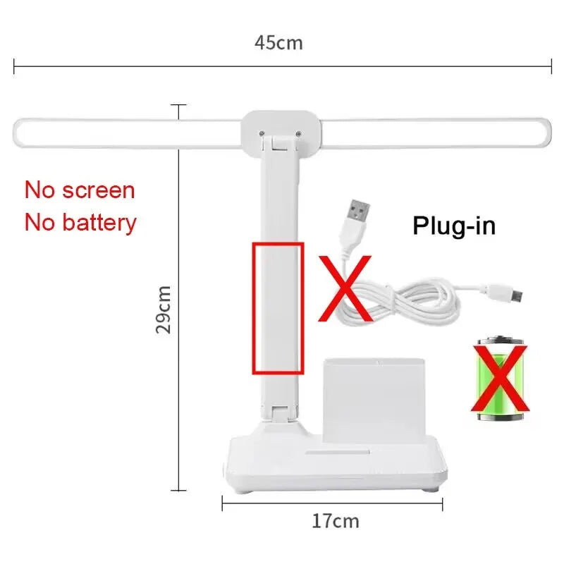 LED Clock Table Lamp USB Chargeable Dimmable Desk Lamp 2 Heads 180 Rotate Foldable Eye Protection Reading Night Light