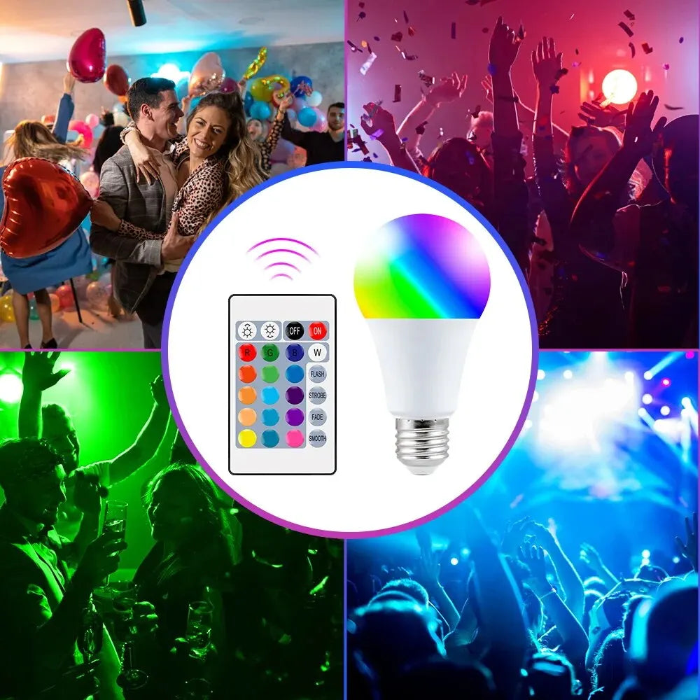 RGB LED Light Bulb with Remote Control, 16 Colors E27 220V Smart Dimmable Multicolor Lamp for Home & Mood Lighting | smart Tech gadgets
