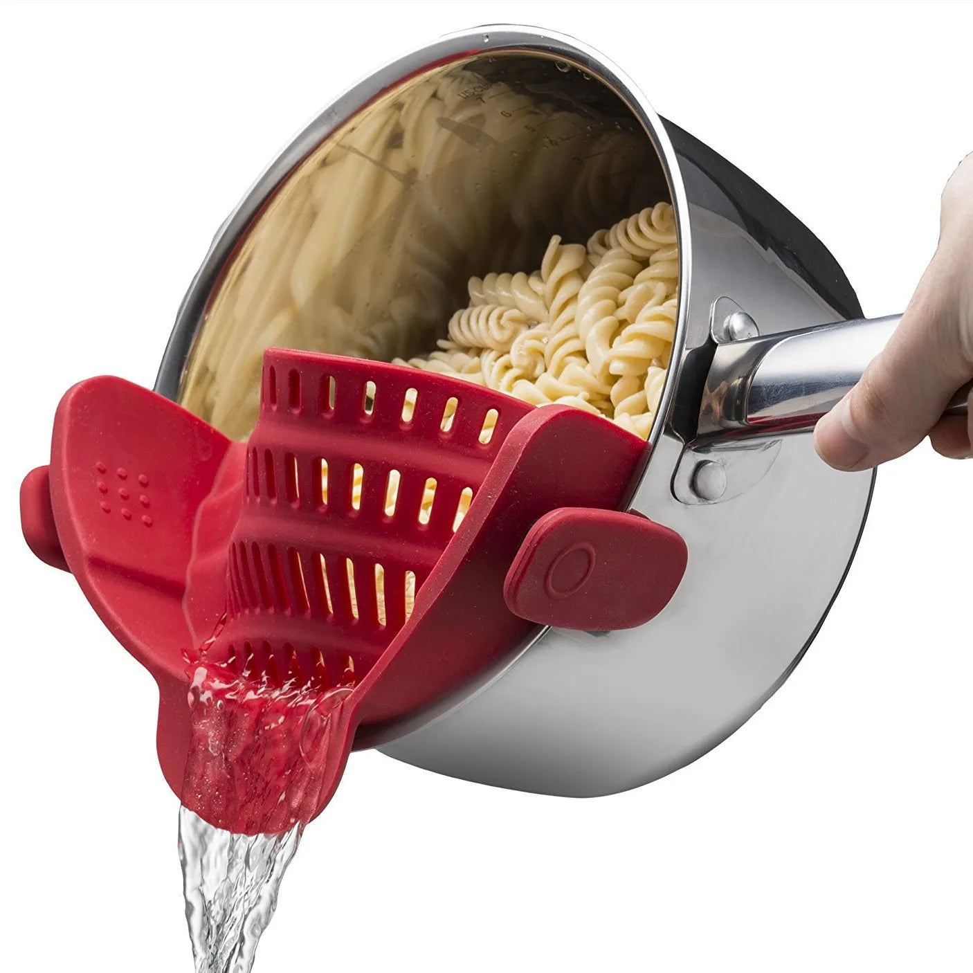 Kitchen Gizmo Snap N' Strain - Silicone Pasta Strainer Clip-On for Pots and Pans - Heat Resistant Colander for Vegetables and Noodles - Kitchen Gadgets for Cooking - Space-Saving Design - Gray