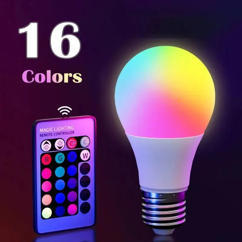 RGB LED Light Bulb with Remote Control, 16 Colors E27 220V Smart Dimmable Multicolor Lamp for Home & Mood Lighting | smart Tech gadgets