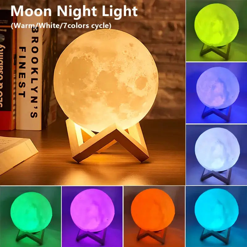 3D LED Moon Lamp – Galaxy Night Light for Bedroom & Gift Decor | FutaHome Warm & Color-Changing Book Light