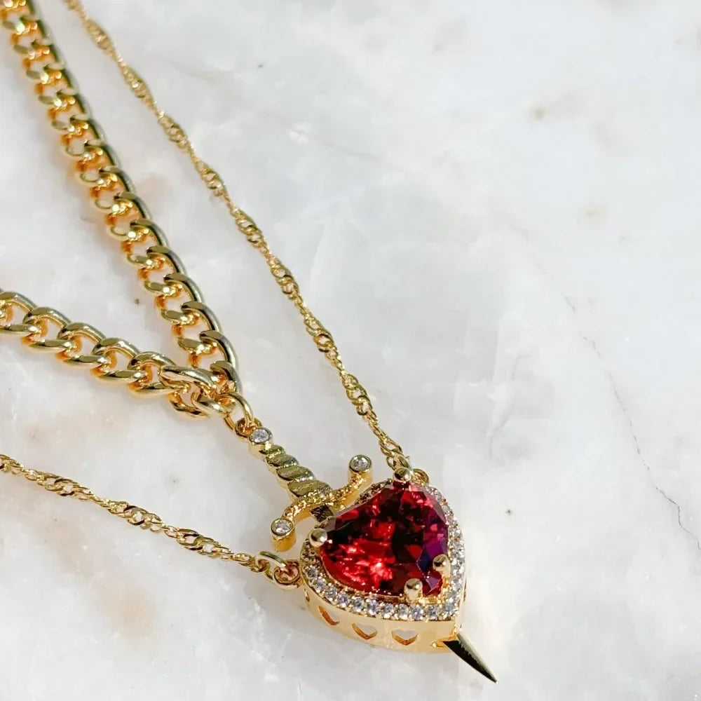 Heart & Sword Couple Necklace Set Valentine Gift